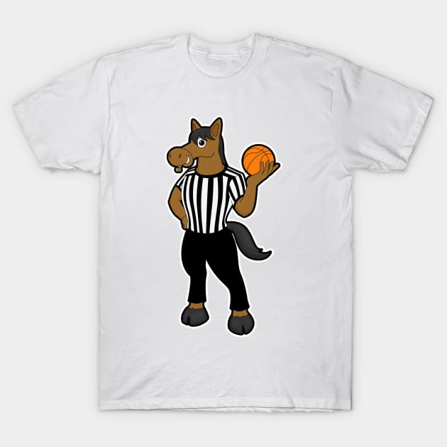 Horse as Referee with Basketball & Whistle T-Shirt by Markus Schnabel